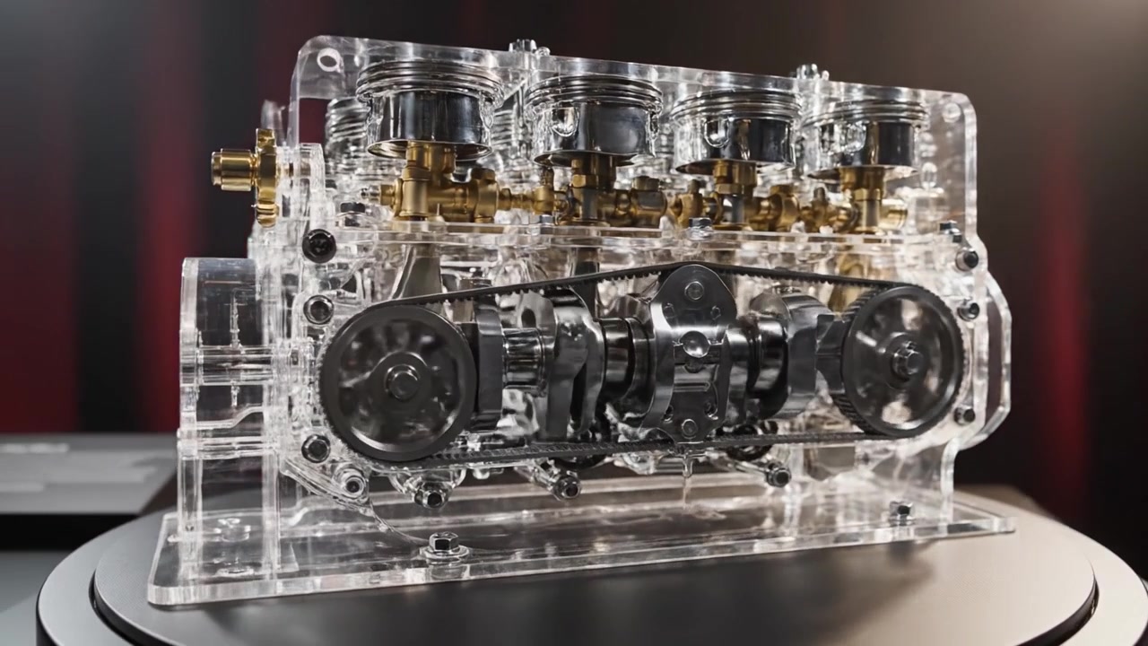 A Stunning Transparent Engine Model Showcasing the Intricate Mechanics and Design of a Modern Engine with Exceptional Clarity and Detail