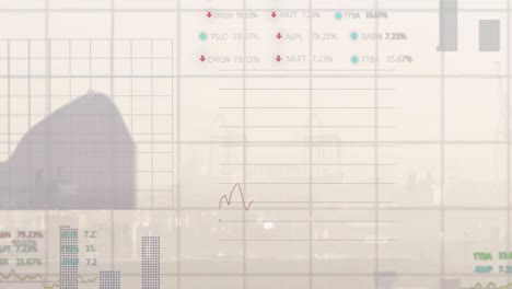 Animación-Del-Procesamiento-De-Datos-Estadísticos-Y-Bursátiles-Frente-A-La-Vista-Aérea-Del-Paisaje-Urbano