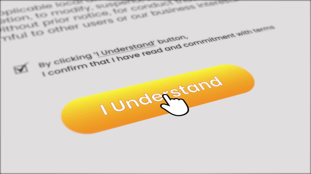 Mouse Cursor Clicking 'I Understand' Button on Digital Screen