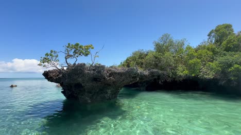 Passing by view of Kwale blue lagoon on a sunny day. Zanzibar, Tanzania.