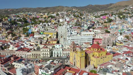 drone circles near our lady of guanajuato catholic church, mexico