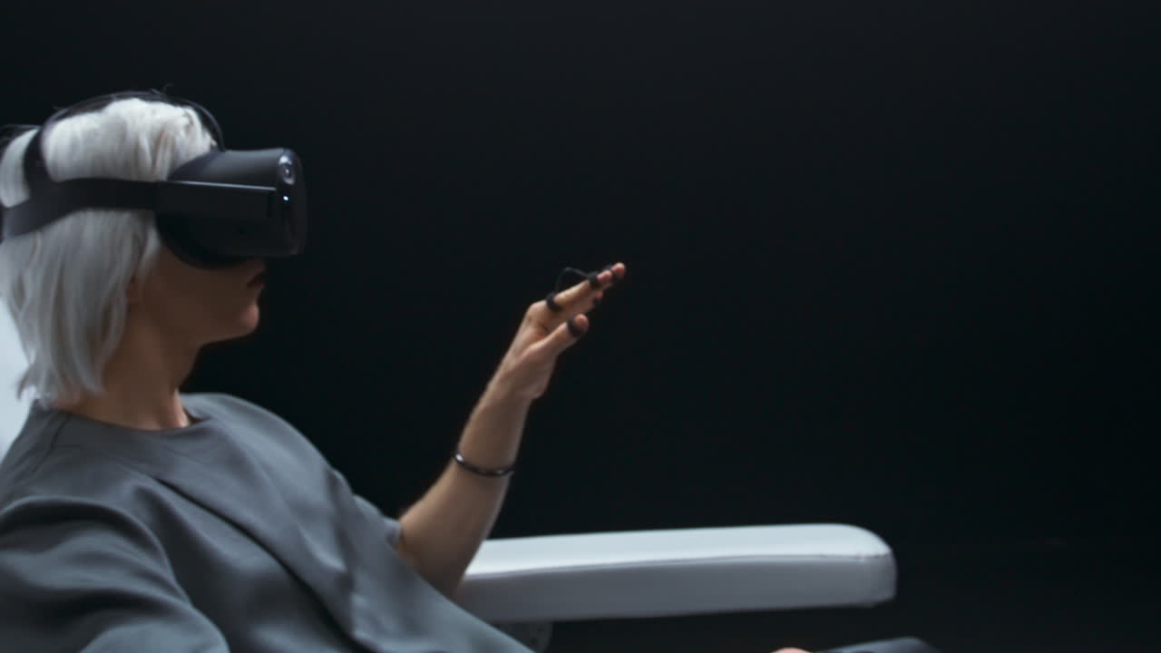 Creative man hands vr headset typing zoom on. Guy playing arms digital universe