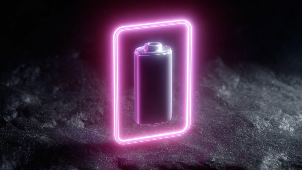 A Futuristic Glimpse of Battery Technology with Neon Accents, Showcasing an Innovative Design that Captures Energy Storage in a Striking Visual Presentation