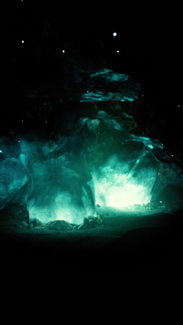 a mystical cave entrance with glowing green light