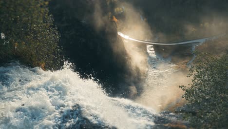 a close-up view of the top of the skjervfossen waterfall