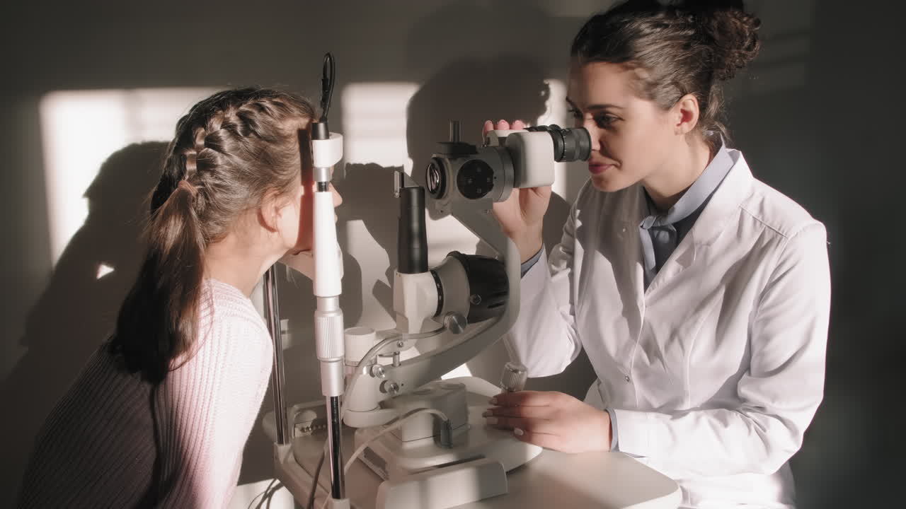 Oculist Doing Eye Checkup At Office Under Sunlight