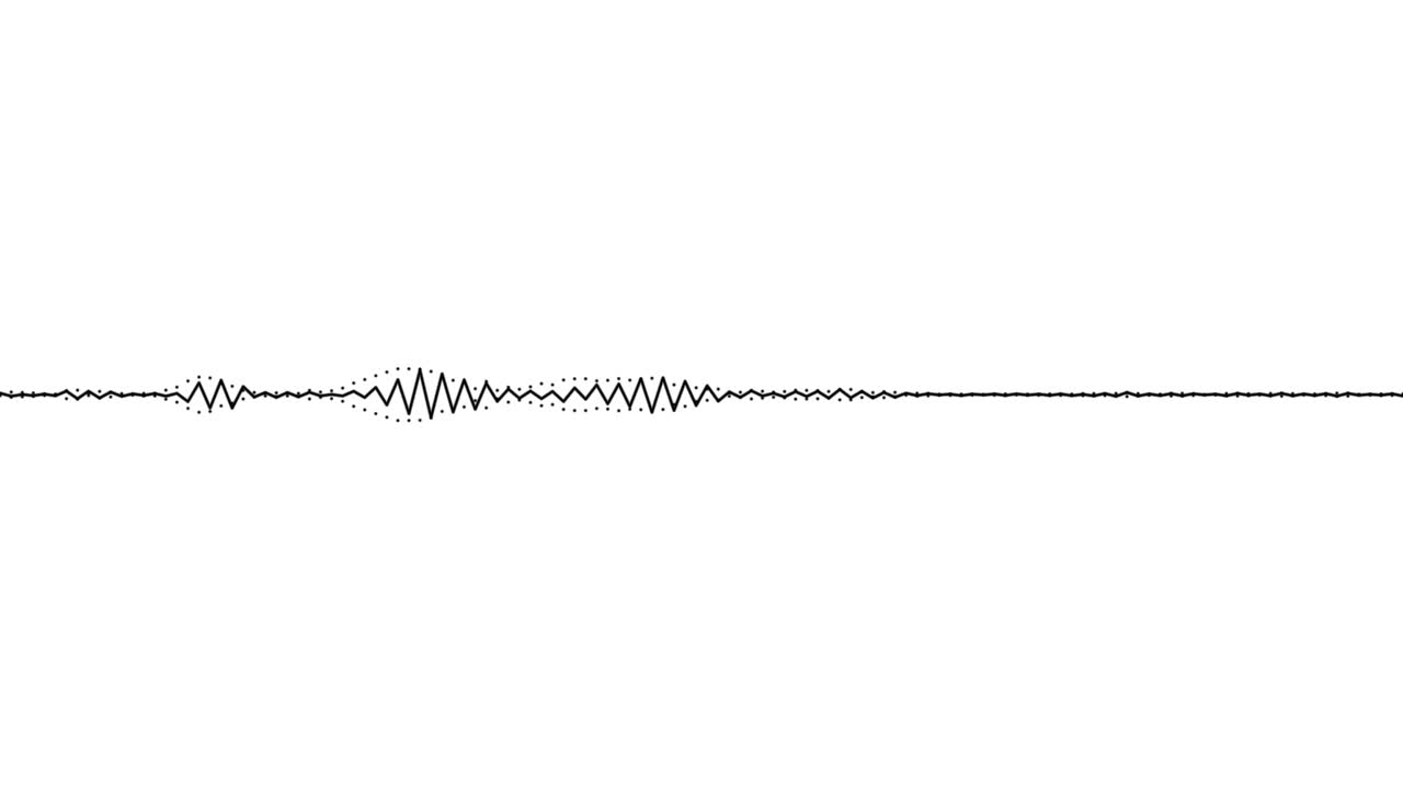 An audio visualization effect using thin and small black lines and dots on a white background