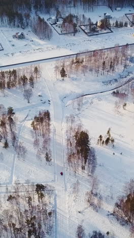 snowy countryside landscape with residential area