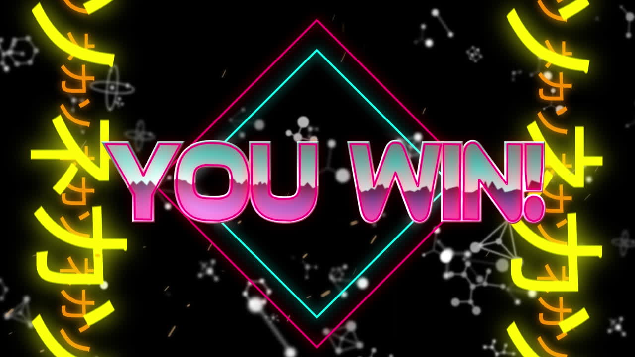 중국어 글과 함께 디지털 추상 공간에서 승리하는 애니메이션