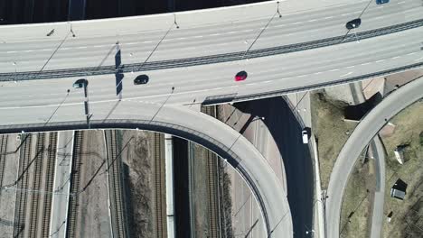 aerial shot looking directly down at a busy overpass with a slow zoom out