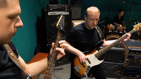 band rehearsing in studio