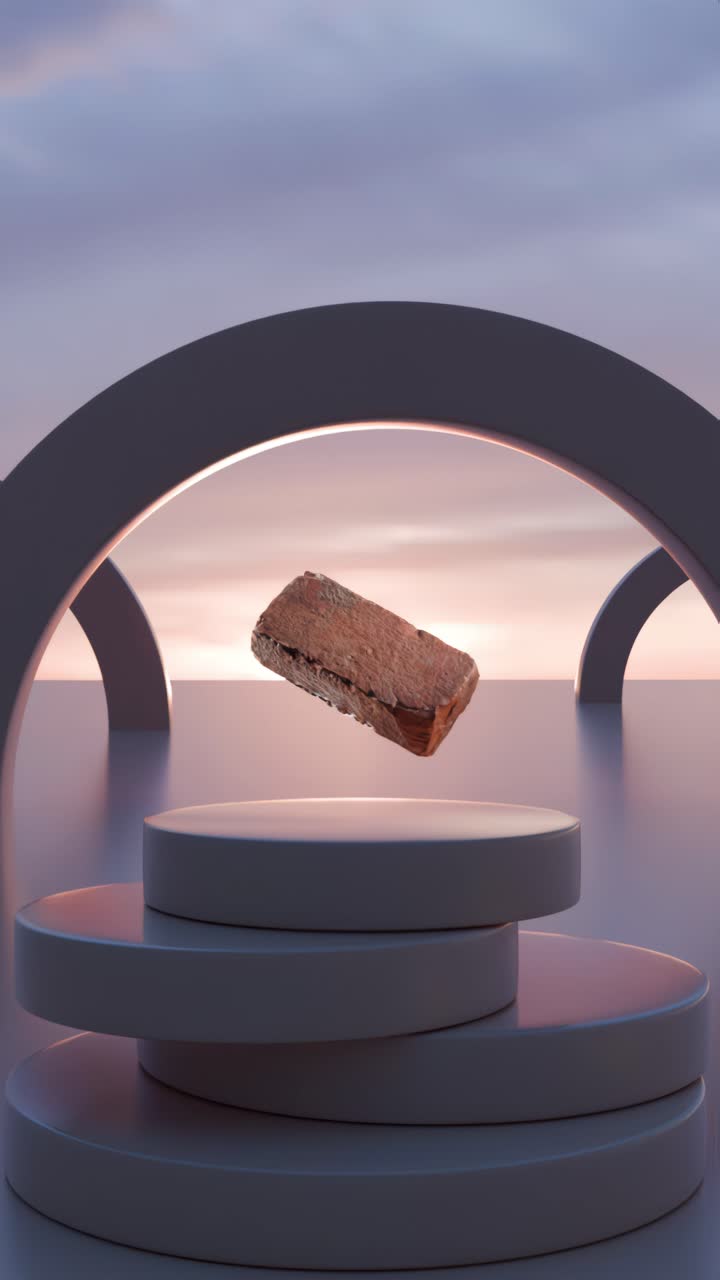 bloque de madera flotante en el podio minimalista