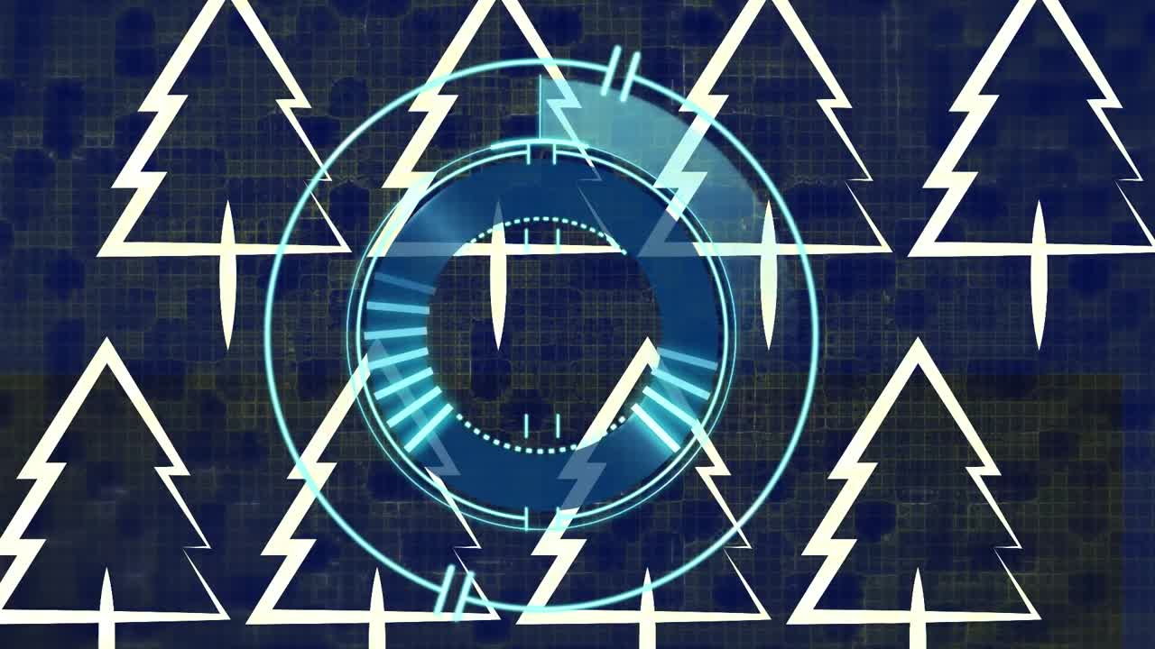 파란색 배경의 나무 아이콘 위의 범위 스캐닝의 애니메이션