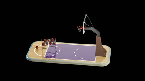 aplicación de entrenamiento de baloncesto. renderización 3d. bucle sin costuras.
