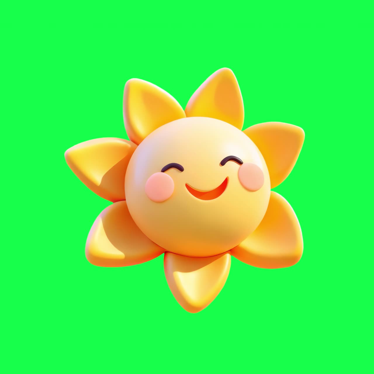 Cute smiling sun illustration animation, transparent 4K video, green screen