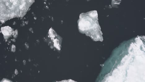 trozos rotos de hielo en el frío mar ártico, proa de un barco pov, de cerca