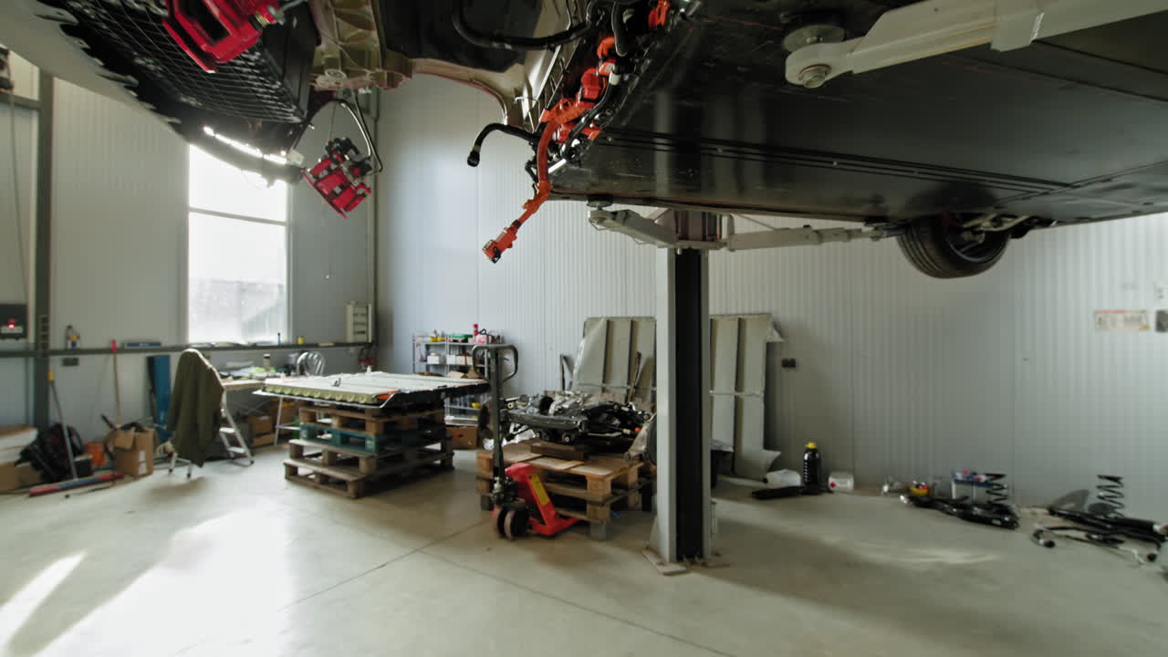 Electric Car Repair in a Workshop