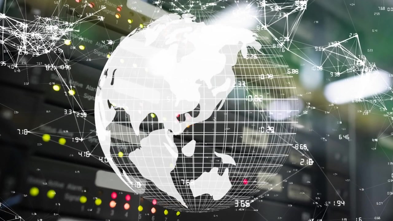 Animation of globe with statistics and financial data processing