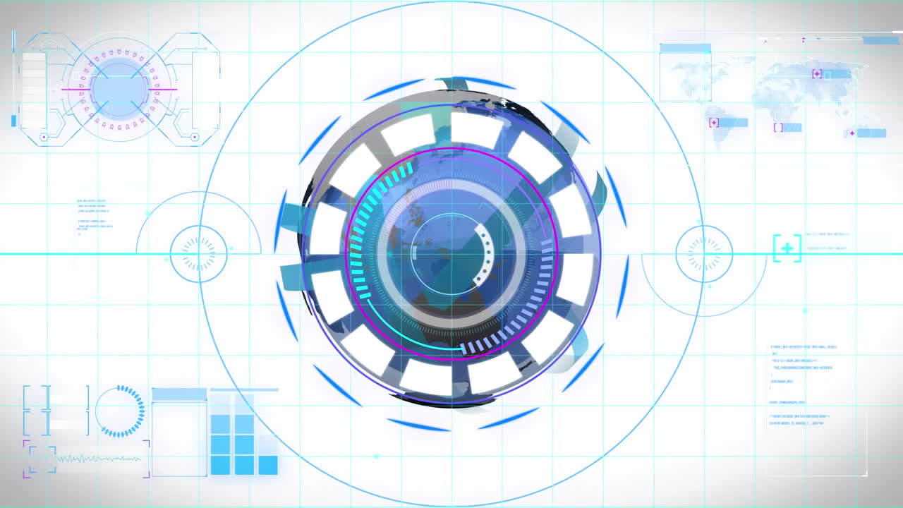 Animation of processing circle over white background with diverse data