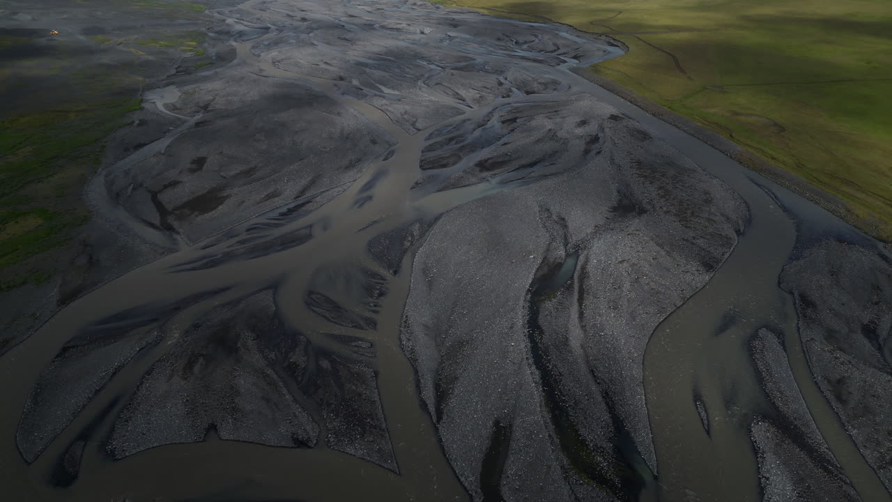 Aerial view of braided river, Iceland, showcasing natural beauty