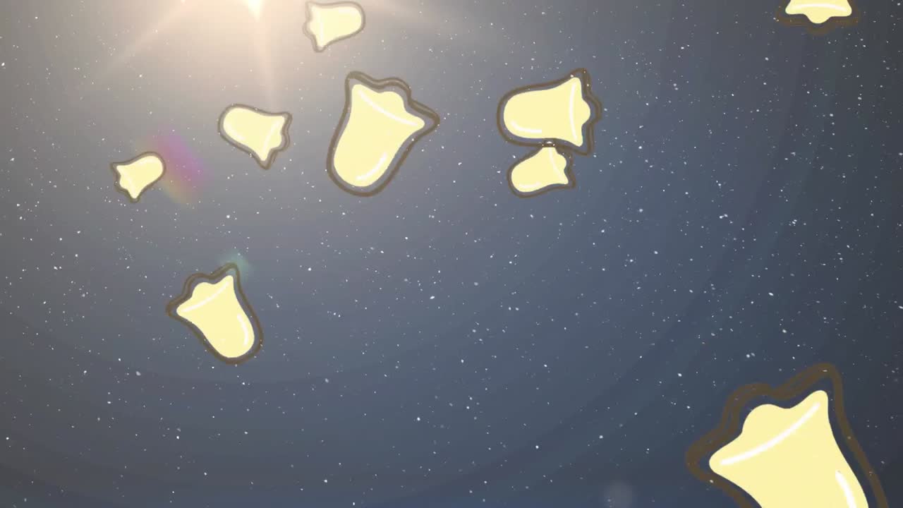 파란색 배경 위에 내리는 눈과 크리스마스 종의 애니메이션