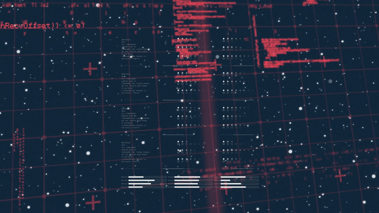 Animation of computer code processing on navy background with lights
