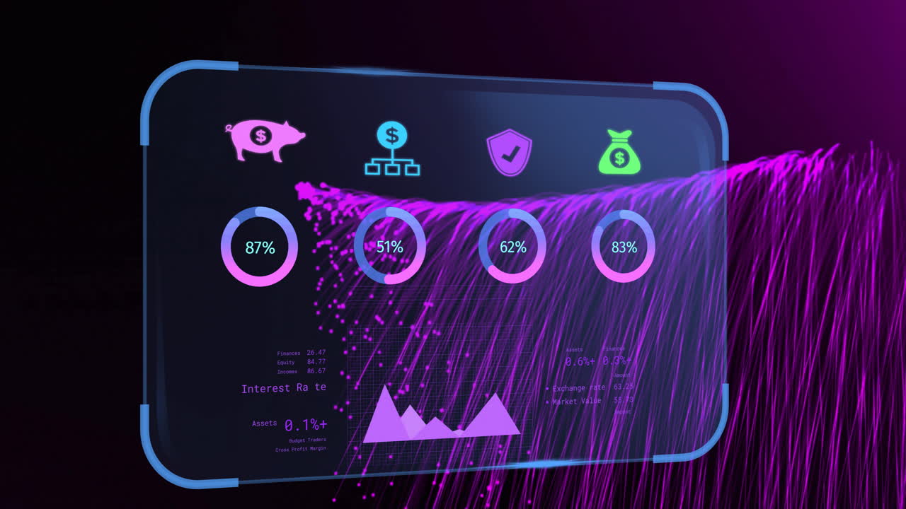 animación de la pantalla con datos bancarios sobre un fondo negro