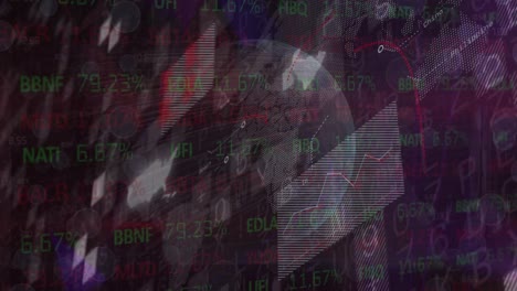 Animation-of-financial-data-processing-and-globe-on-black-background