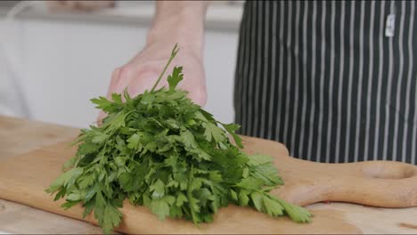 chef golpeando perejil en una tabla de cortar disparada a 100 fps 2