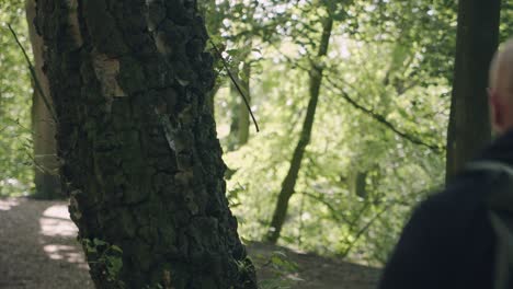 running man with bagpack through the forrest