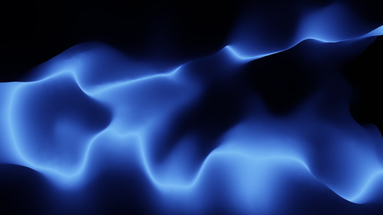 Abstract footage of flowing blue luminous waves on a dark background, with smooth gradients and soft glow. Ideal for technology, energy, sci fi, and modern design visuals