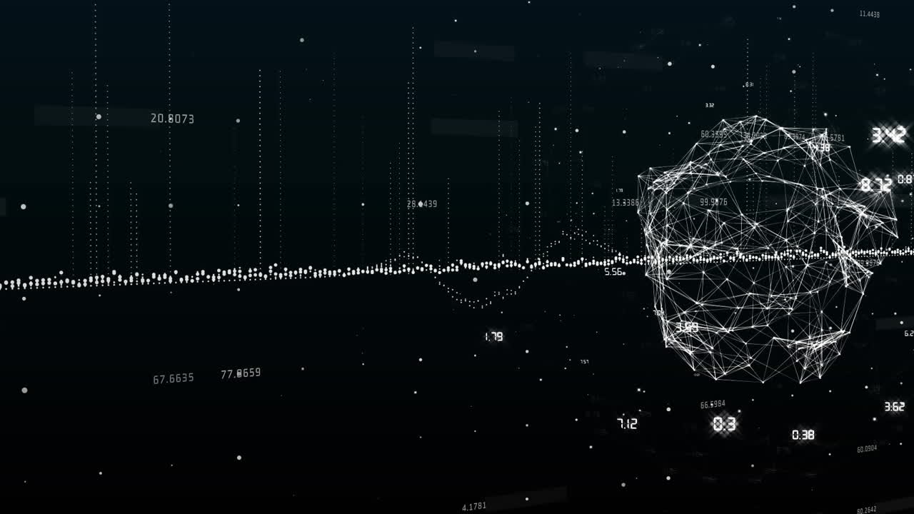 Animation of globe of connections and financial data processing