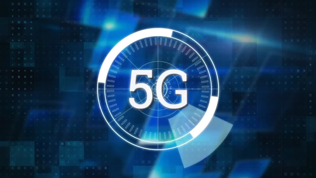 animazione di 5g scritta su cerchio blu che si muove su sfondo blu