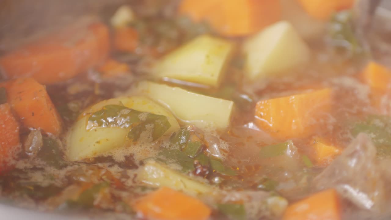 Hungarian goulash soup bograch close-up on the table. horizontal . High quality 4k footage