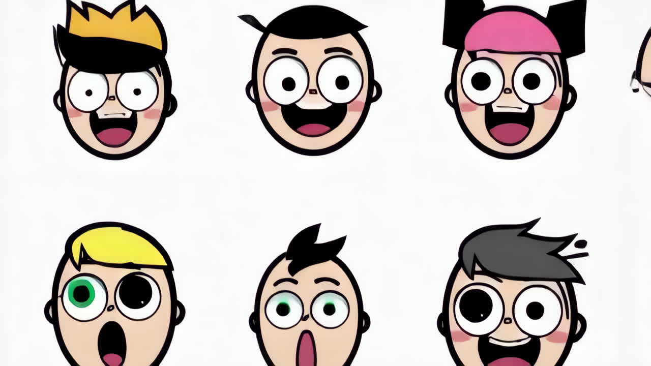 Collection of Stylized Cartoon Faces and Expressions