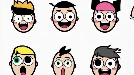 collection of stylized cartoon faces and expressions