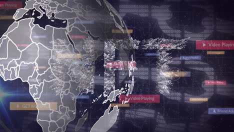 Animation of globes and block chain on black background