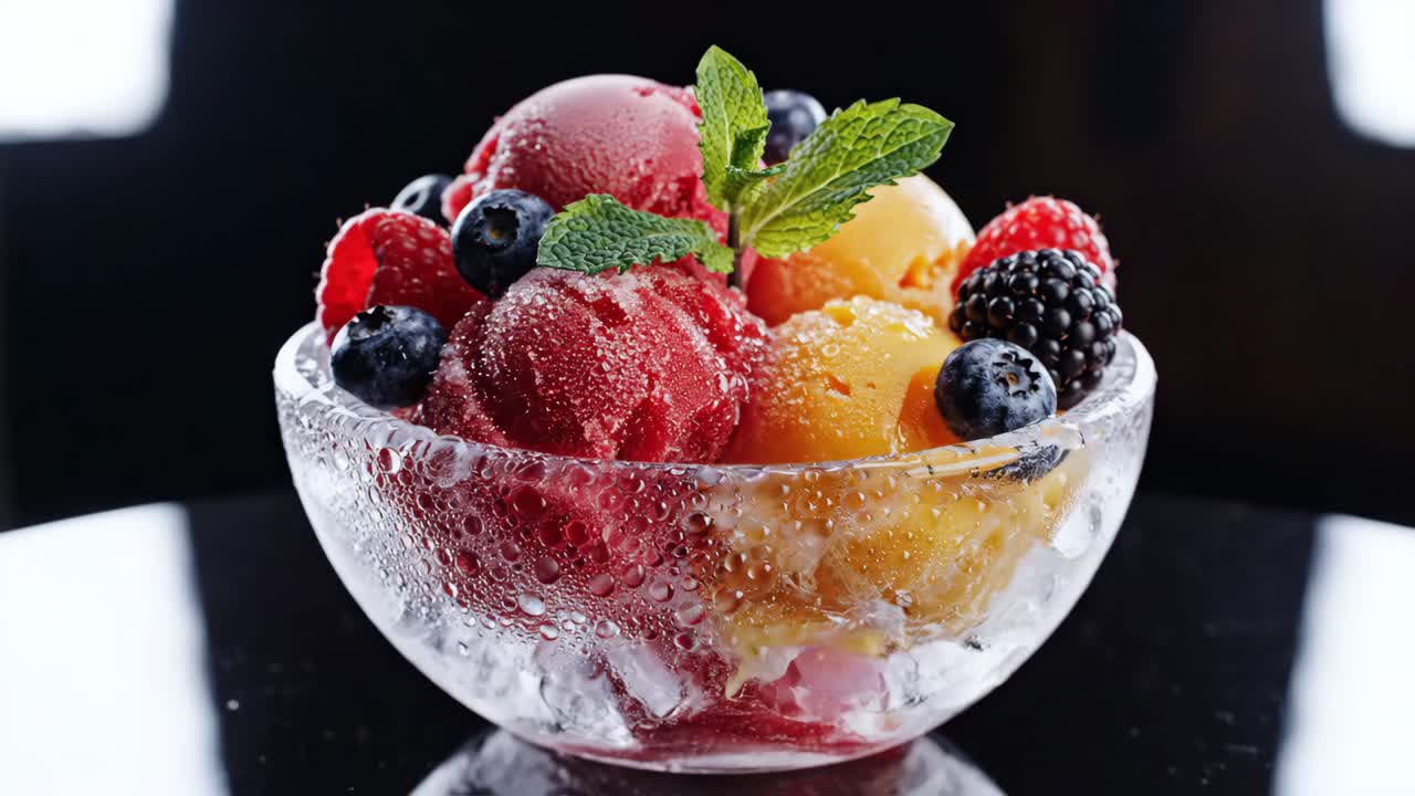 Ice Cream with Berries and Mint