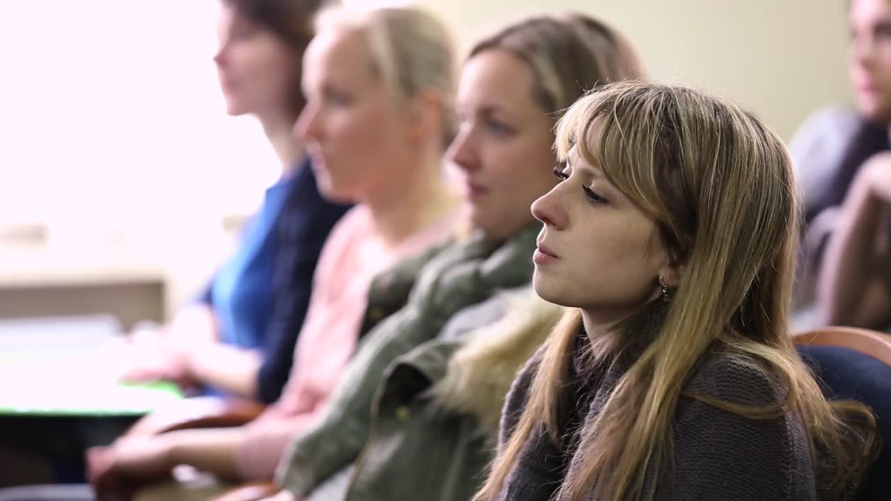 People In The Hall At The Conference. VINNITSA, UKRAINE, APRIL 2017: People lecture in seminar room, education concept