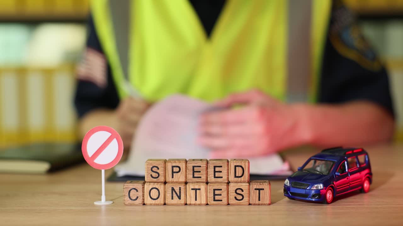 Speed Contest with Toy Car and Police Officer
