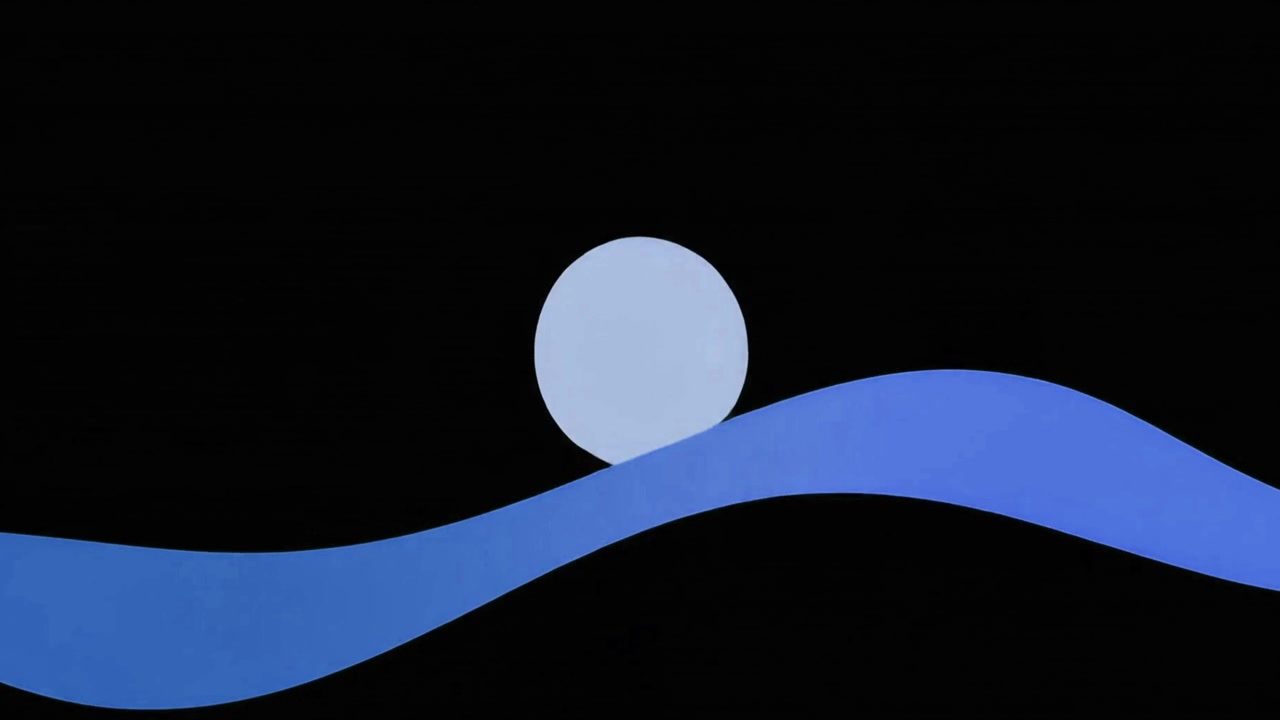 Animazione astratta di cerchi blu che si muovono su una linea ondulata