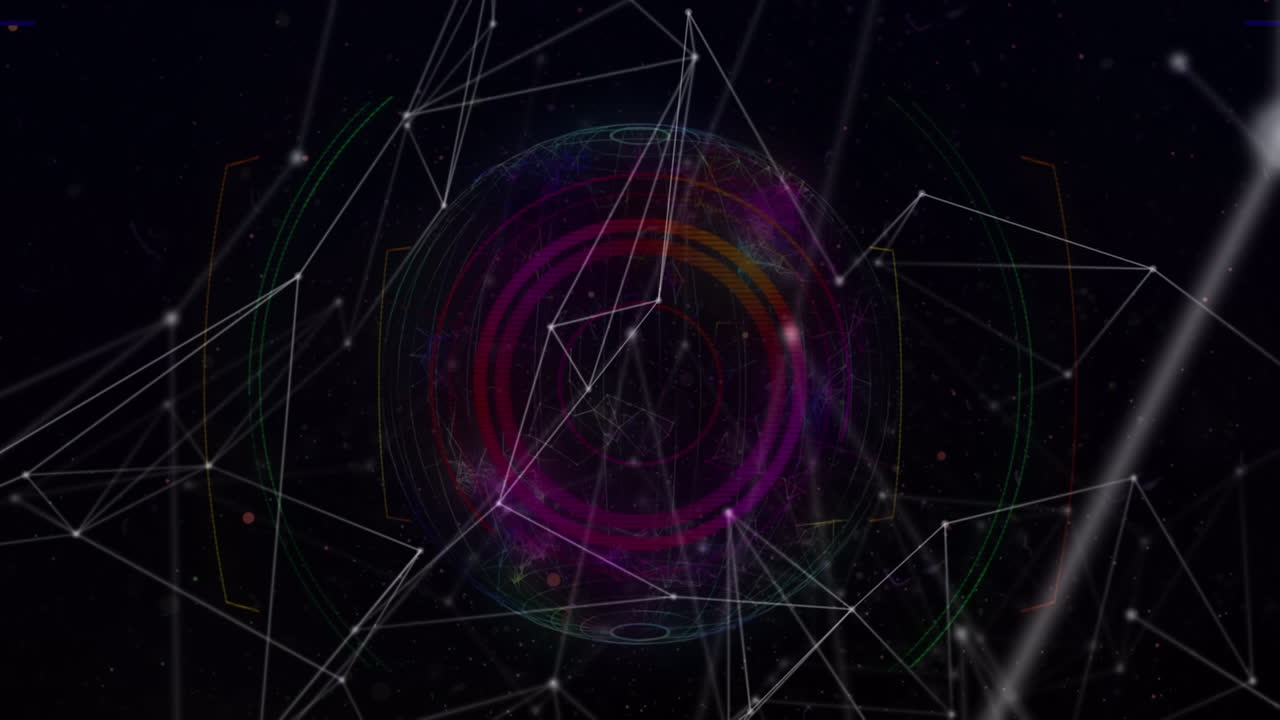 Animation of network of connections and globe over dark background