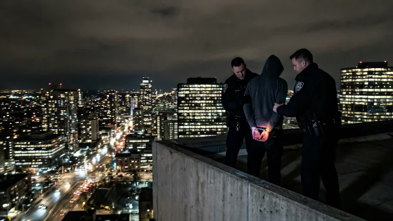 Arrest on a Rooftop at Night
