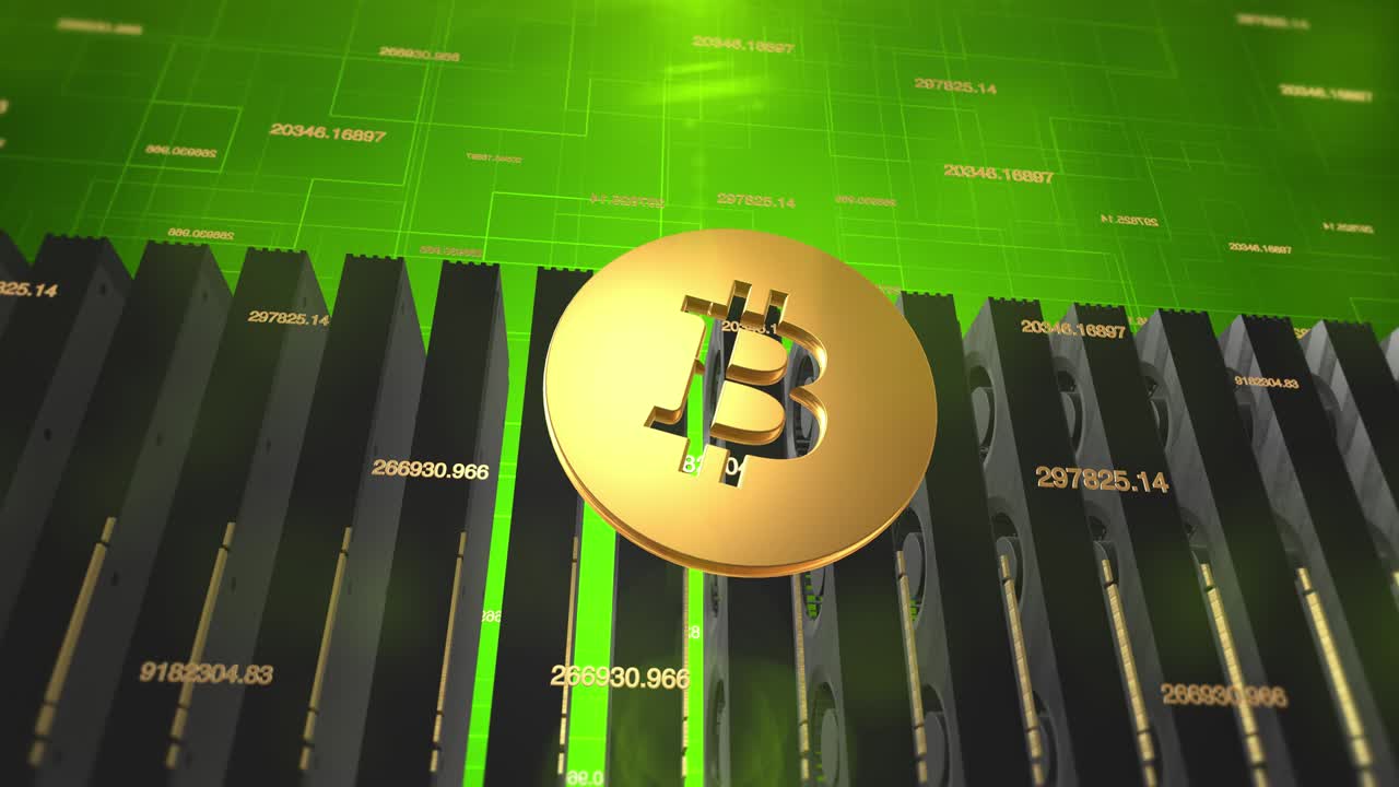 minería de monedas criptográficas de bitcoin - animación en 4k 3d