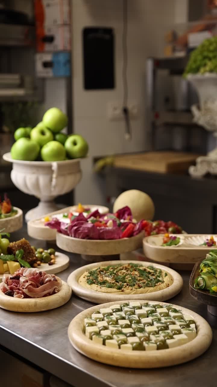 Delizioso buffet di antipasti e piatti salutari in una cucina