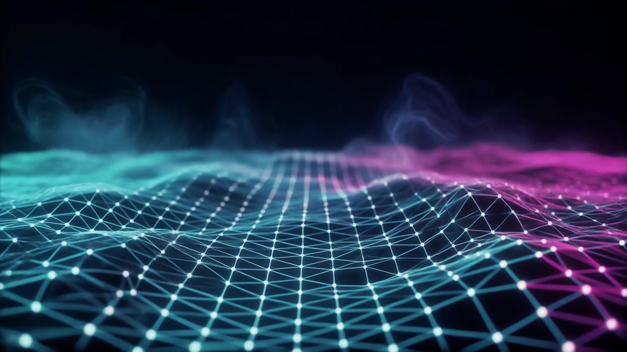 Abstract Digital Waveform with Glowing Nodes and Connections