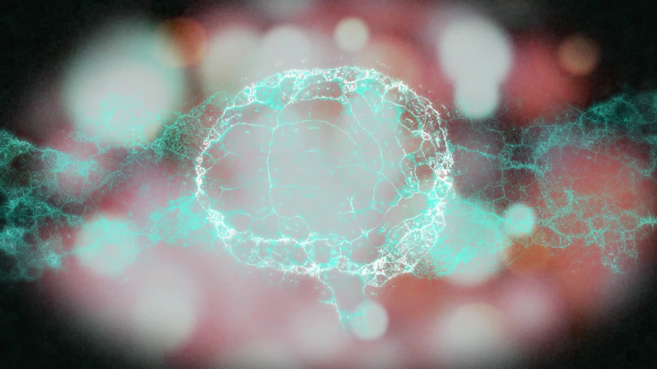 검은 바탕에 움직이는 세포 위에 분자의 애니메이션