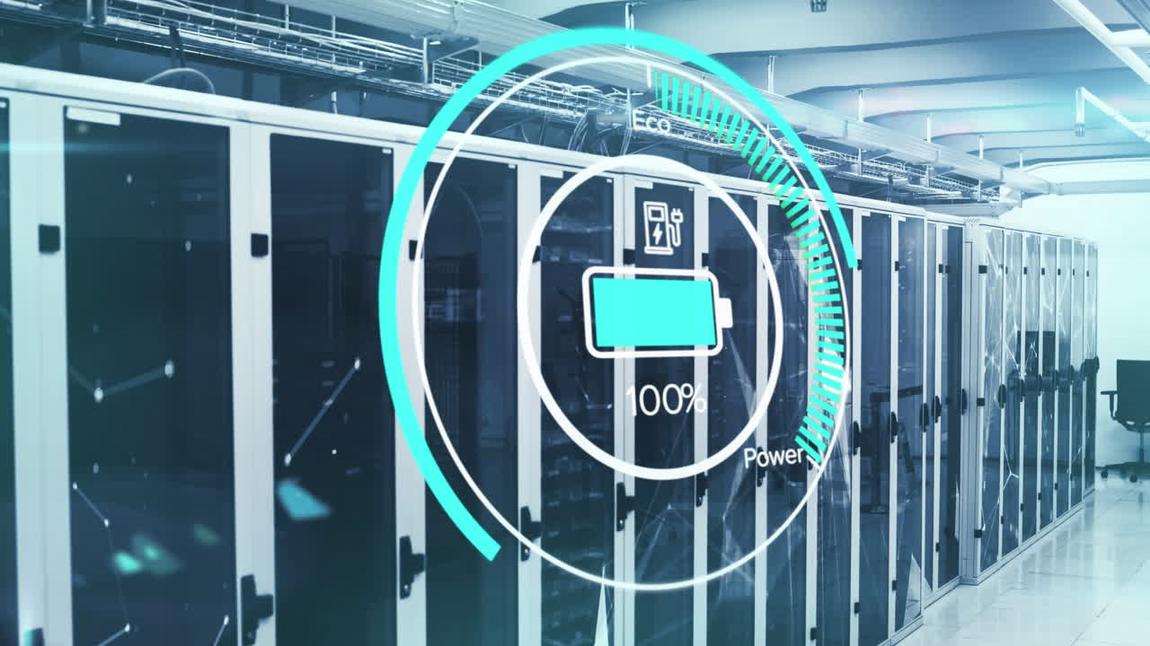 배터리 범위의 애니메이션 및 컴퓨터 서버를 통해 데이터 처리