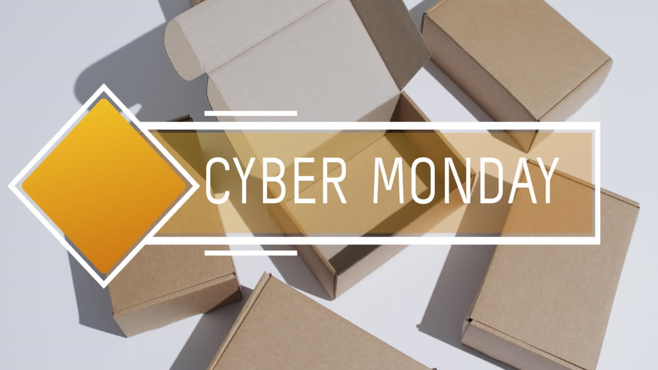 Animation of cyber monday text over gift boxes
