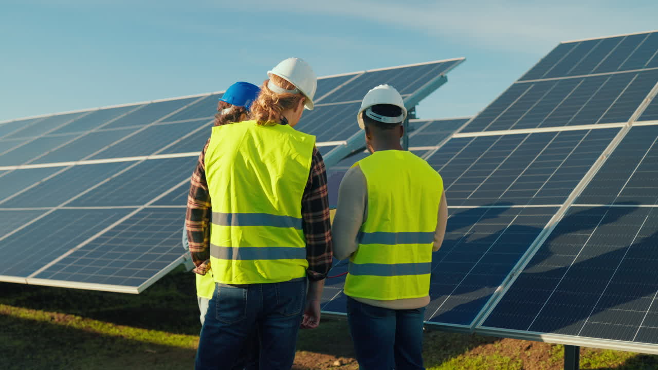 Engineers Inspecting Solar Panel Installation